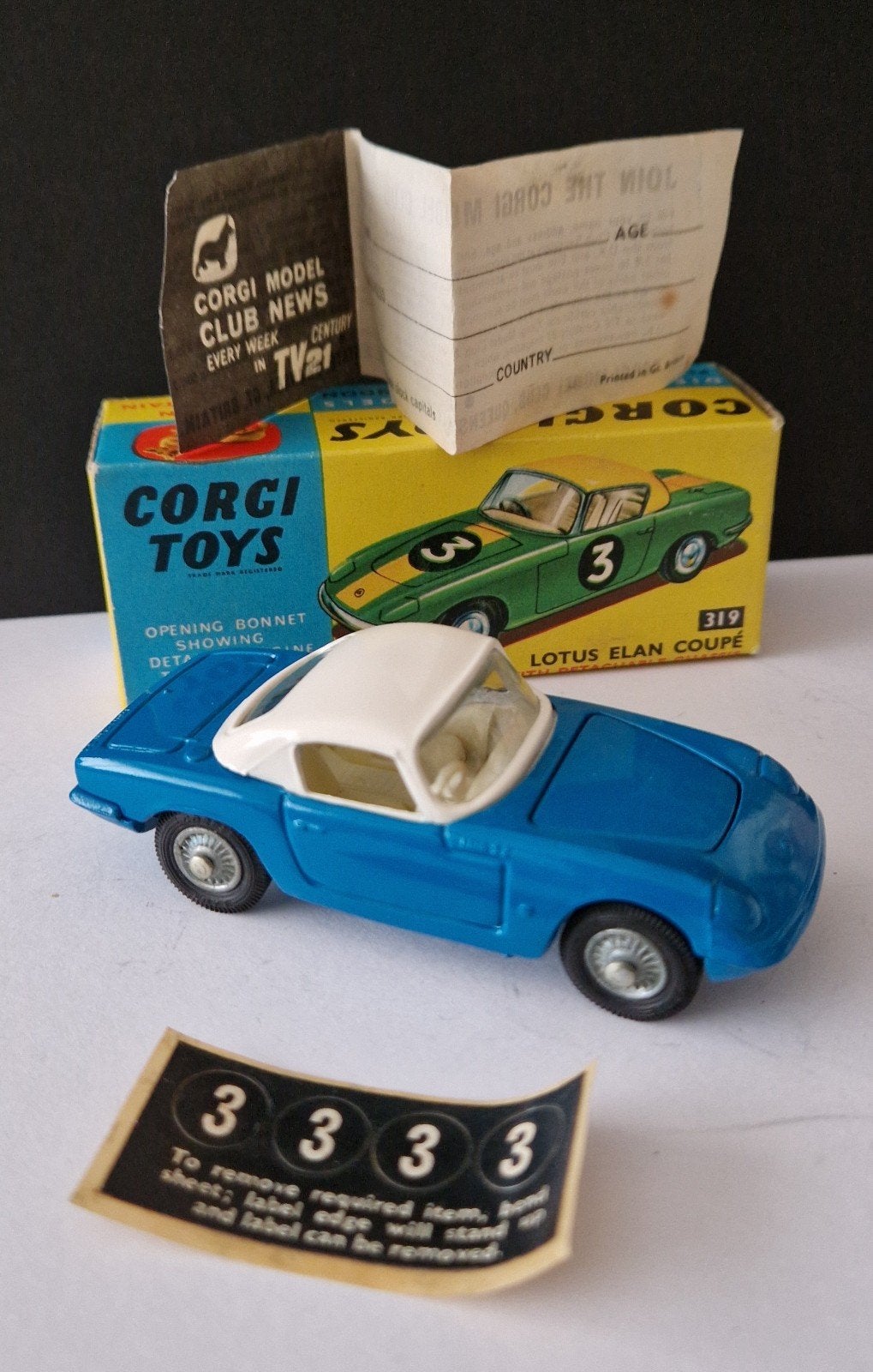 Corgi Toys 319 Lotus Elan Coupé MINT/MINT, Verzenden, Nieuw, Auto, Corgi