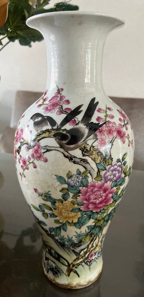 Antieke Chinese vaas met vogel- en bloemmotief, Ophalen of Verzenden