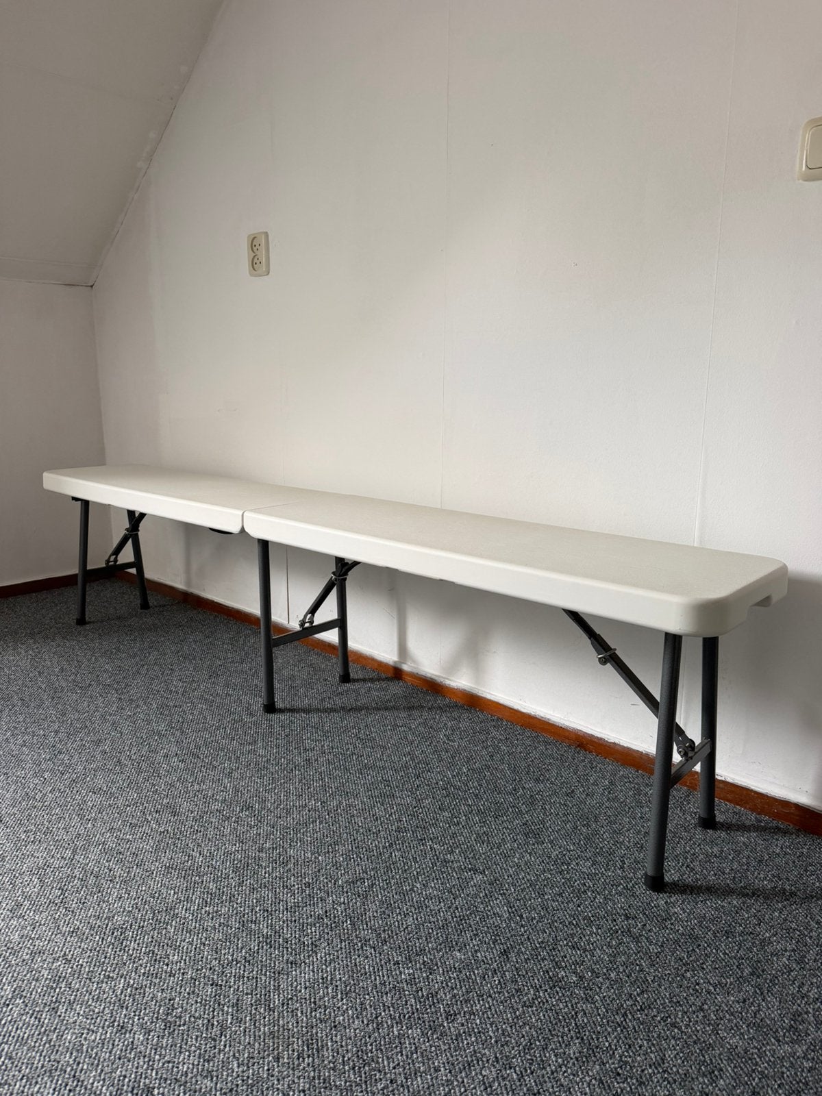 Inklapbaar bankje wit voor camping, Tuin en Terras, Ophalen, Rechthoekig, Overige materialen, Inklapbaar