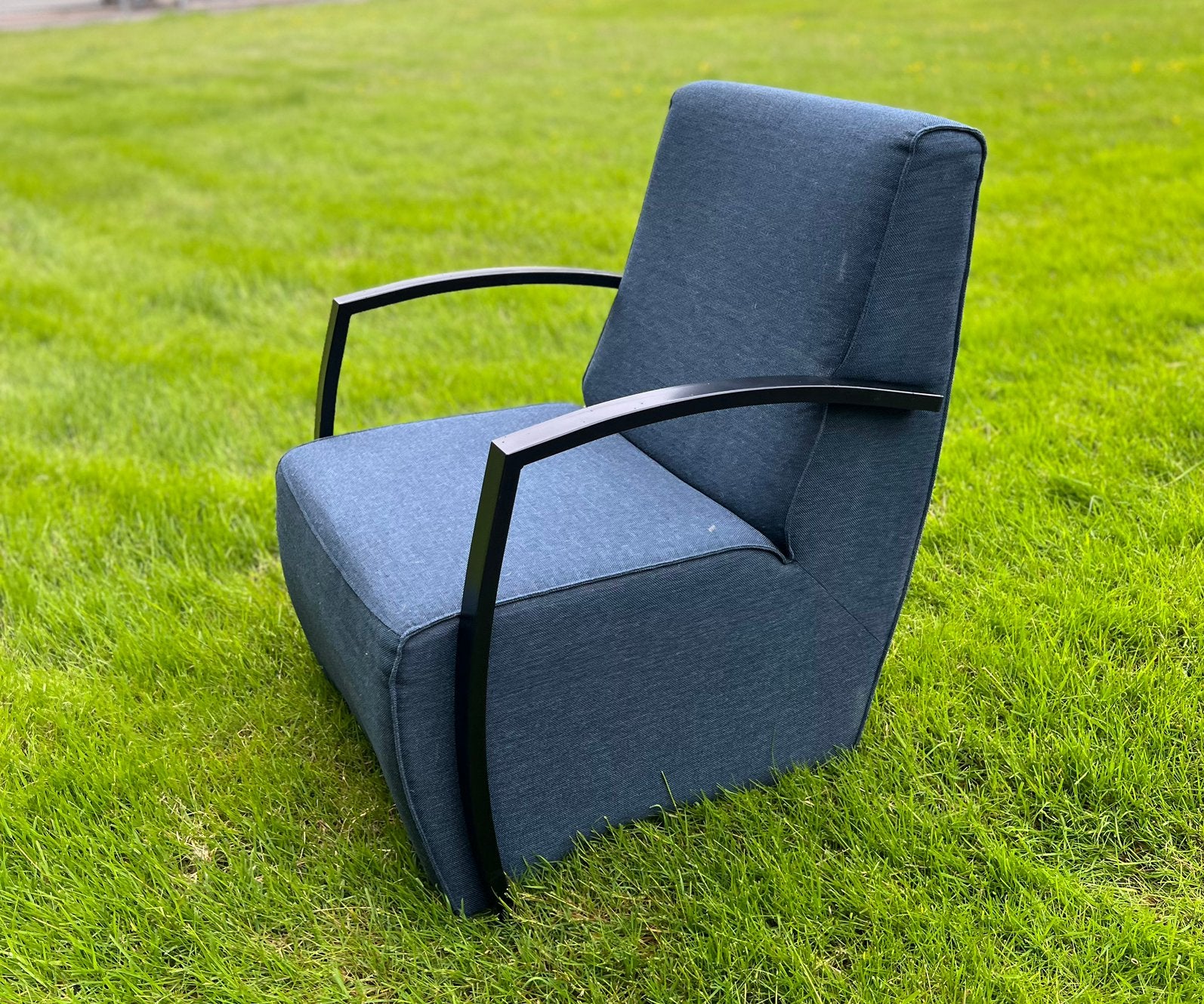 3 Luxe Design Fauteuils denim blauw stof Perfecte Staat, 75 tot 100 cm, Ophalen of Verzenden, Zo goed als nieuw, Stof