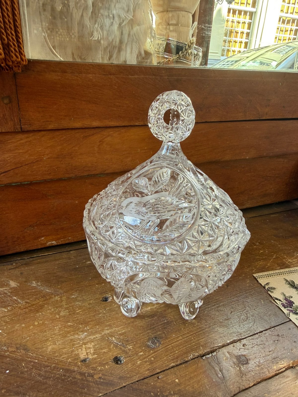 Vintage Hofbauer Byrdes bonbonnière kristallen schaal deksel, Antiek en Kunst, Ophalen of Verzenden