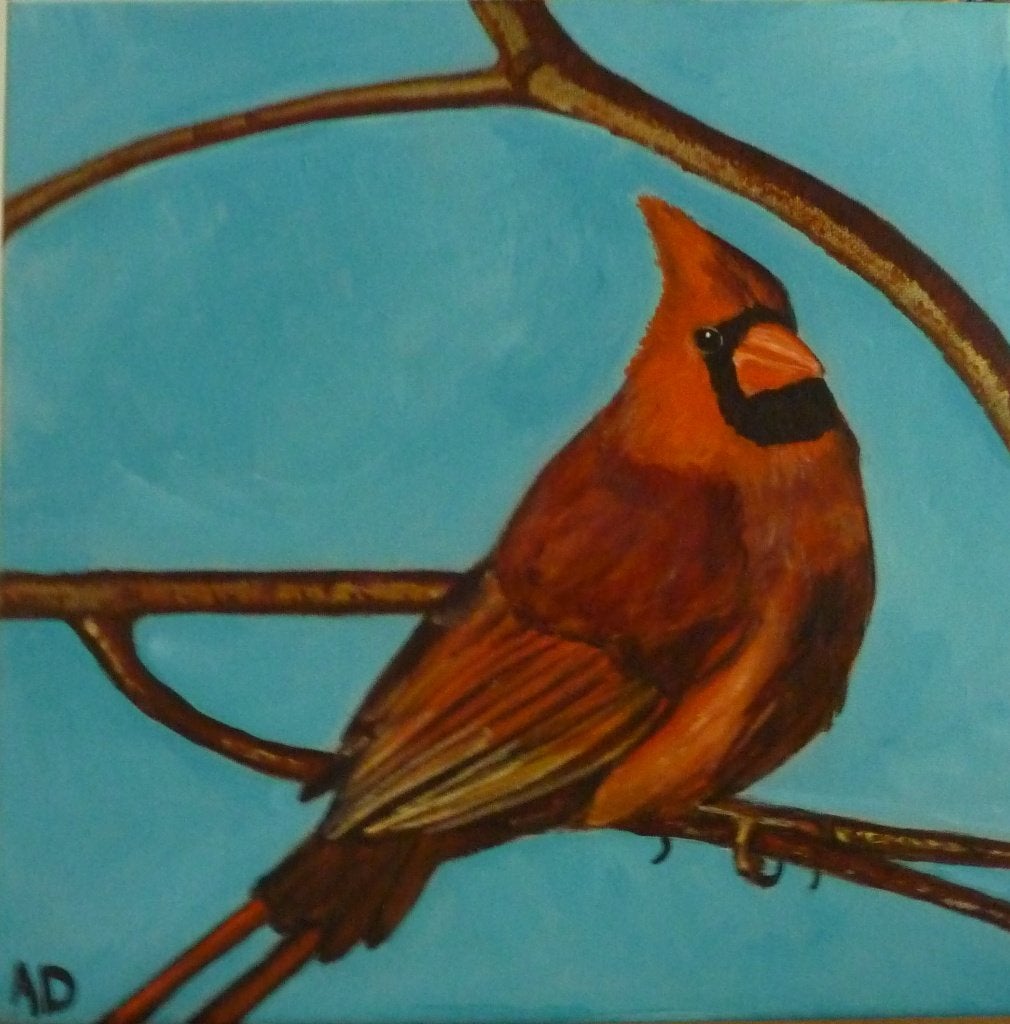 Rode kardinaal, Acrylverf, Handgeschilderd, Ophalen of Verzenden, Dieren