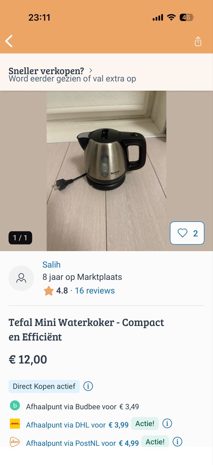 Tefal Mini Waterkoker - Compact en Efficiënt 8L, Witgoed en Apparatuur, Waterkokers, Minder dan 1 liter, Ophalen of Verzenden