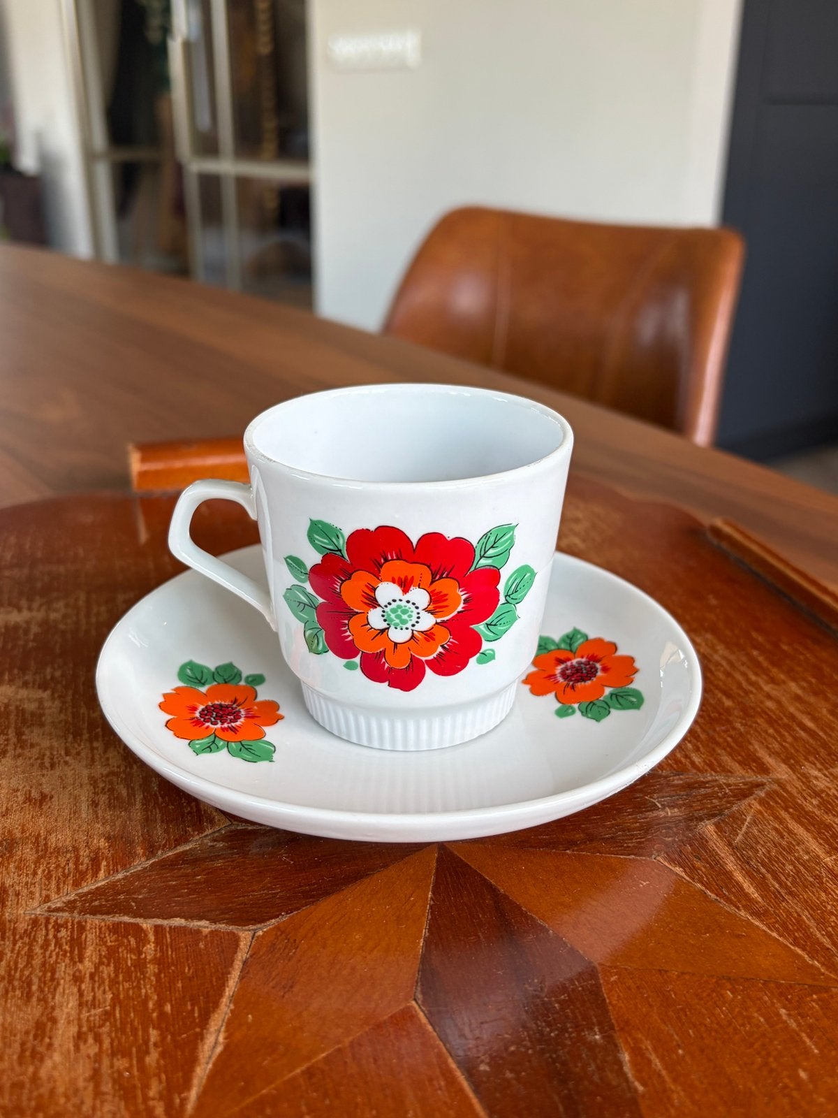 Vintage Colditz kop en schotel met bloemmotief, Ophalen of Verzenden
