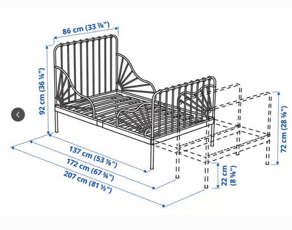 Ikea minnen gratis meegroei bed, Ophalen, Eenpersoons, Wit, Metaal