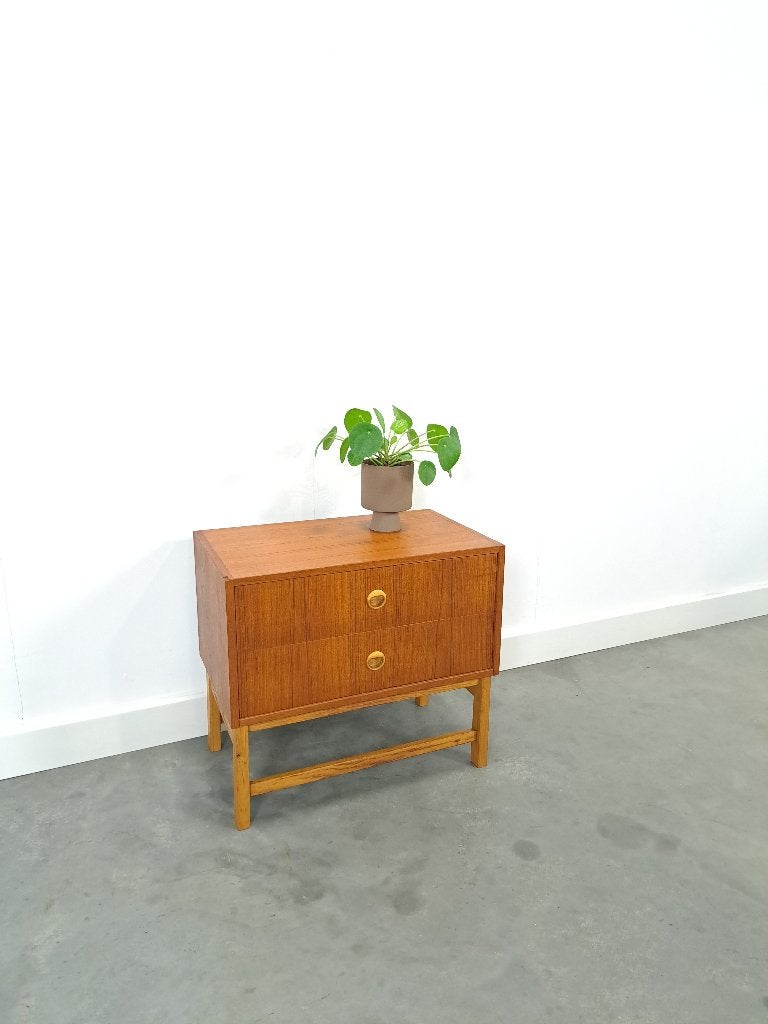 klein teak ladekastje uit Zweden, Minder dan 50 cm, Gebruikt, 1 of 2 laden, Teakhout