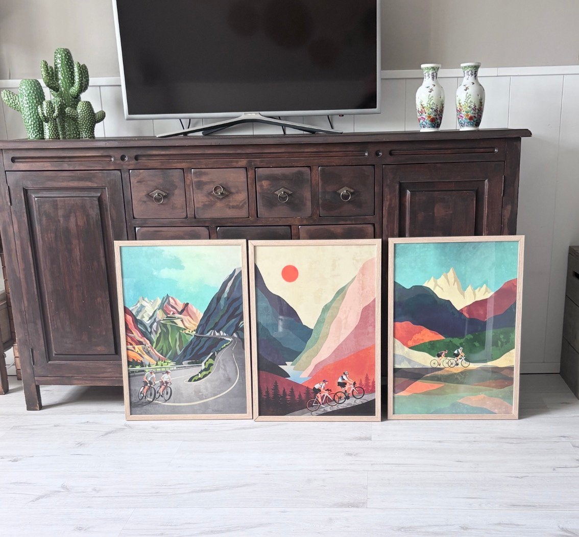 Drie x wanddecoratie thema wielrennen., Ophalen, Schilderij, Meerkleurig, 60 cm