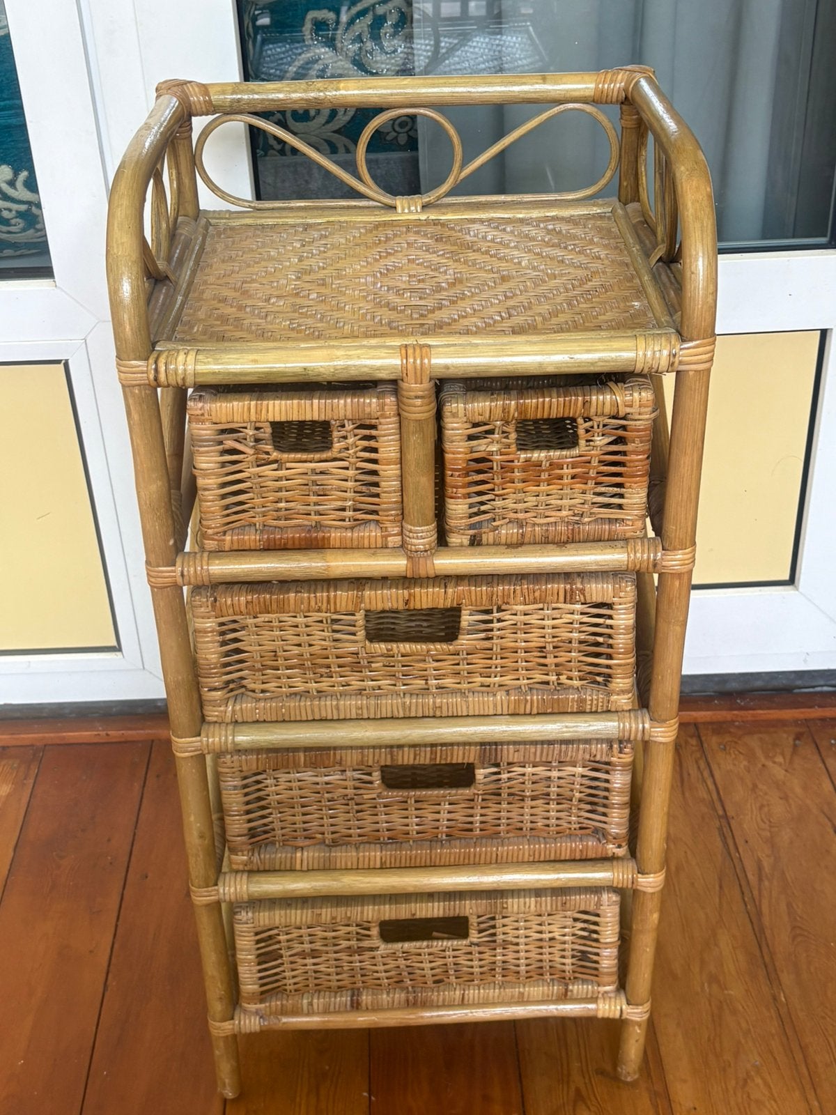 Antieke rotan lade kast met bamboe, Huis en Inrichting, Kasten | Ladekasten, Ophalen, 50 tot 100 cm, Zo goed als nieuw, Minder dan 100 cm