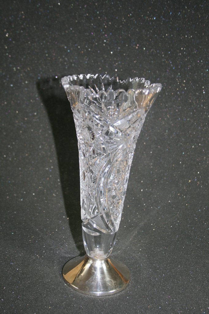 Kristallen vaas op zilveren voet, Antiek en Kunst, Ophalen of Verzenden, Zilver