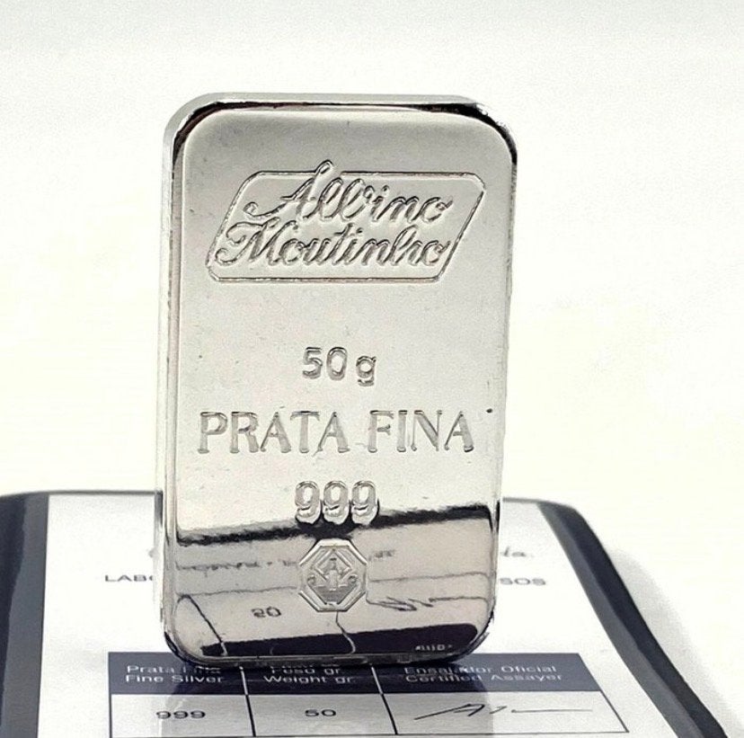 2x 50 gram Zilverbaar 999 Fijn Zilver - Albino Moutinho, Postzegels en Munten, Ophalen, Zilver