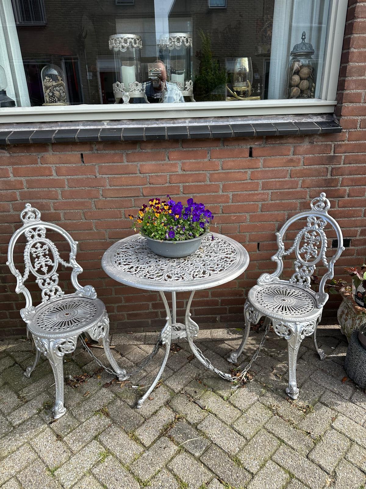 Frans Tuinsetje Zilver/Ijzer kleurig, Tuin en Terras, Overige materialen, Bijzettafel, Zo goed als nieuw, Tuinset