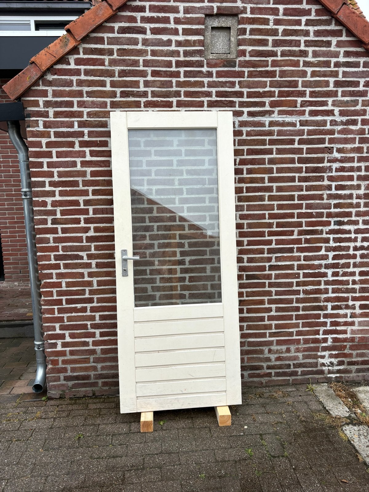 Hardhouten (schuur/balkondeur) met glas 2010x830, Ophalen, Gebruikt, Minder dan 80 cm, 200 tot 215 cm