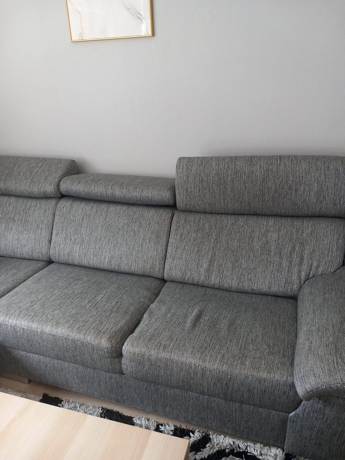 Grijze hoekbank met lichte beschadigingen, Ophalen, 250 tot 300 cm, Gebruikt, 100 tot 125 cm