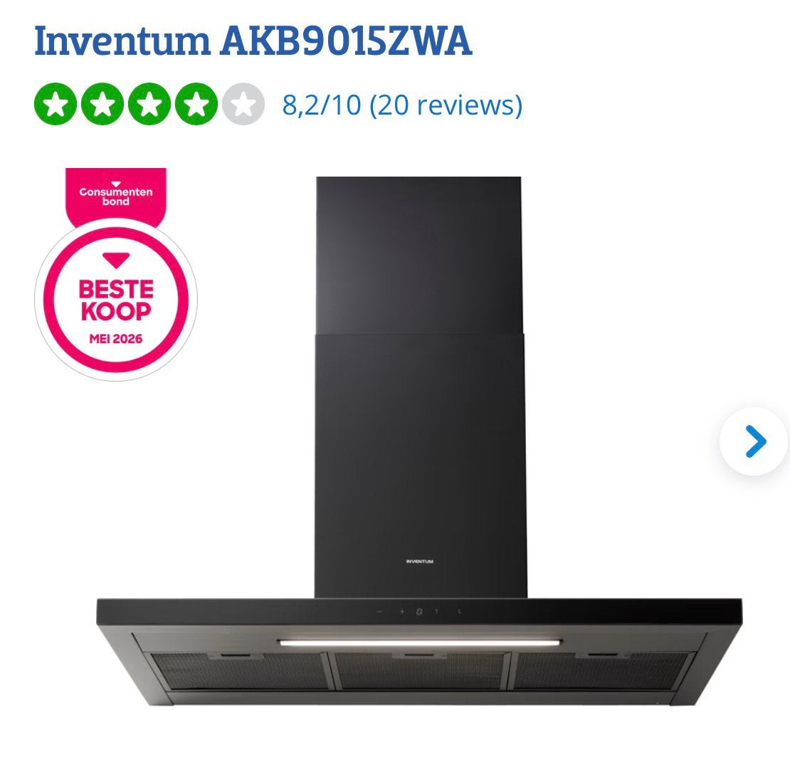 Nieuw Afzuigkap Inventum AKB9015 zwart, Ophalen, Wandschouwkap, Motor, Nieuw