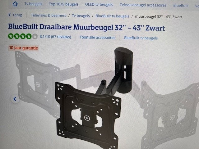 BlueBuilt Draaibare Muurbeugel 32" - 43" Zwart NIEUW!!, Ophalen of Verzenden, Nieuw