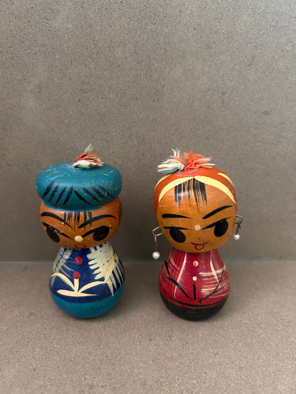 Set van 2 Vintage Japanse Kokeshi Bobblehead Poppetjes, Ophalen of Verzenden, Gebruikt, Mens