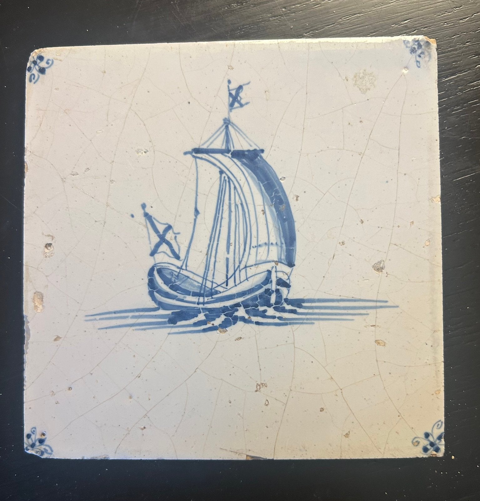 Delfts blauwe tegel, scheepje, Ophalen of Verzenden