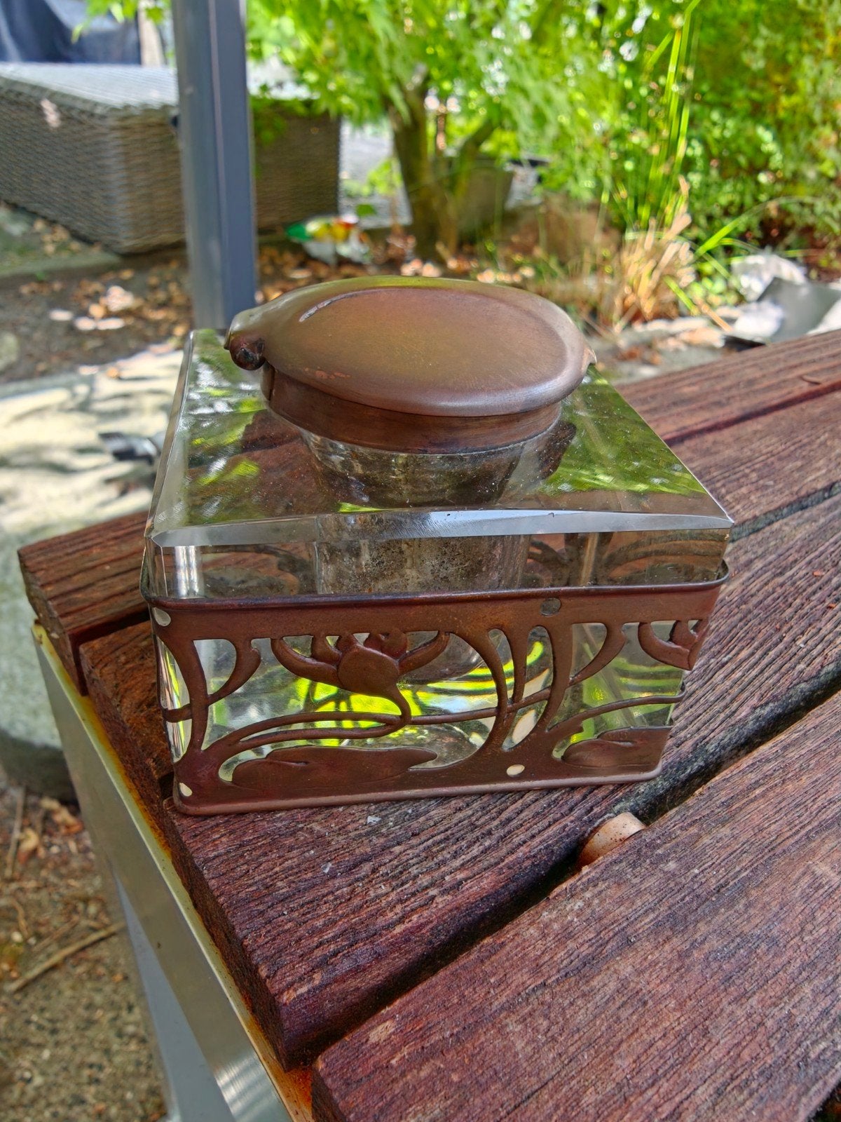 Prachtige Art Deco Inktpot met Metalen Houder, Ophalen of Verzenden
