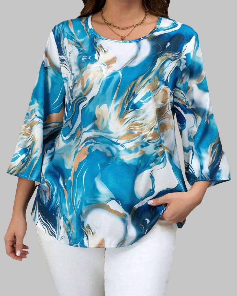 Stijlvolle Blouse met Abstracte Print (44-52), Kleding | Dames, Grote Maten, Verzenden, Nieuw, Blauw, Blouse of Tuniek