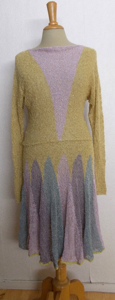 Vintage jurkje van designer Leandia Sicada (Berlin) 38, Maat 38/40 (M), Zo goed als nieuw, Onder de knie, Meerkleurig
