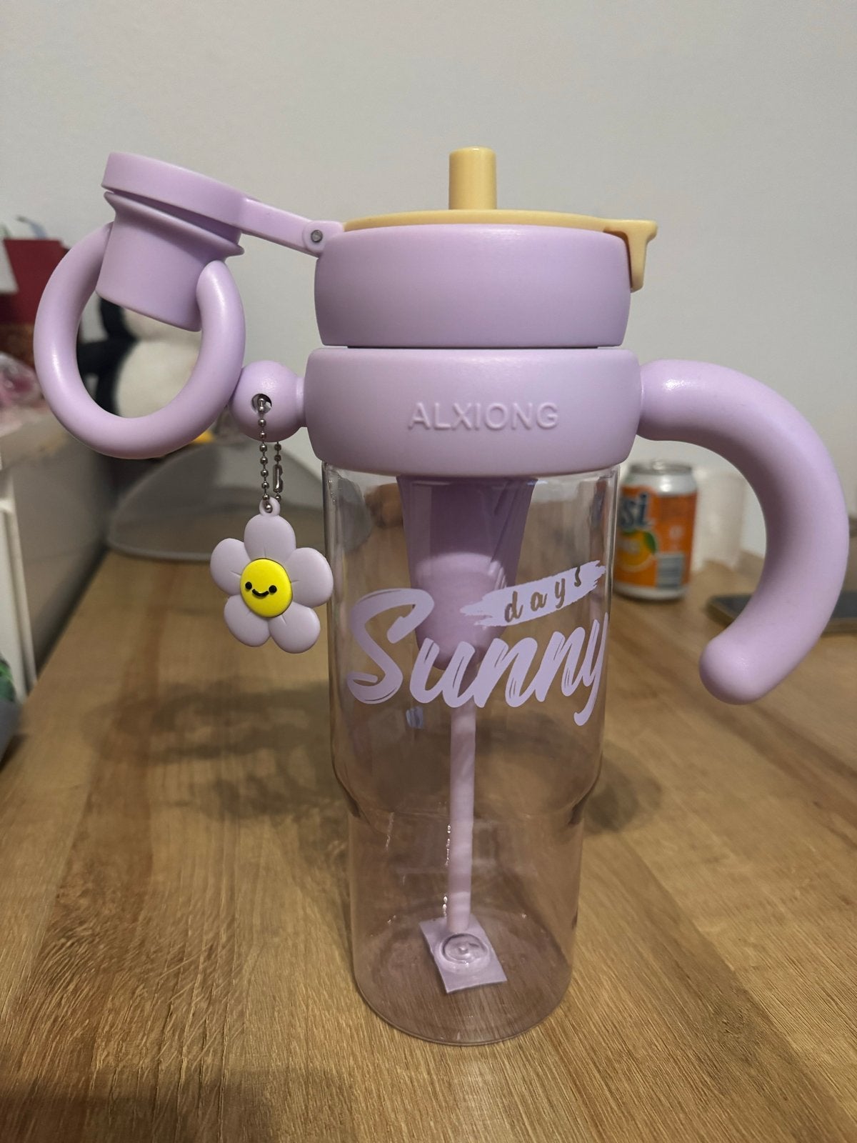 Leuke paarse drinkfles met rietje en handvat, Ophalen of Verzenden, Nieuw