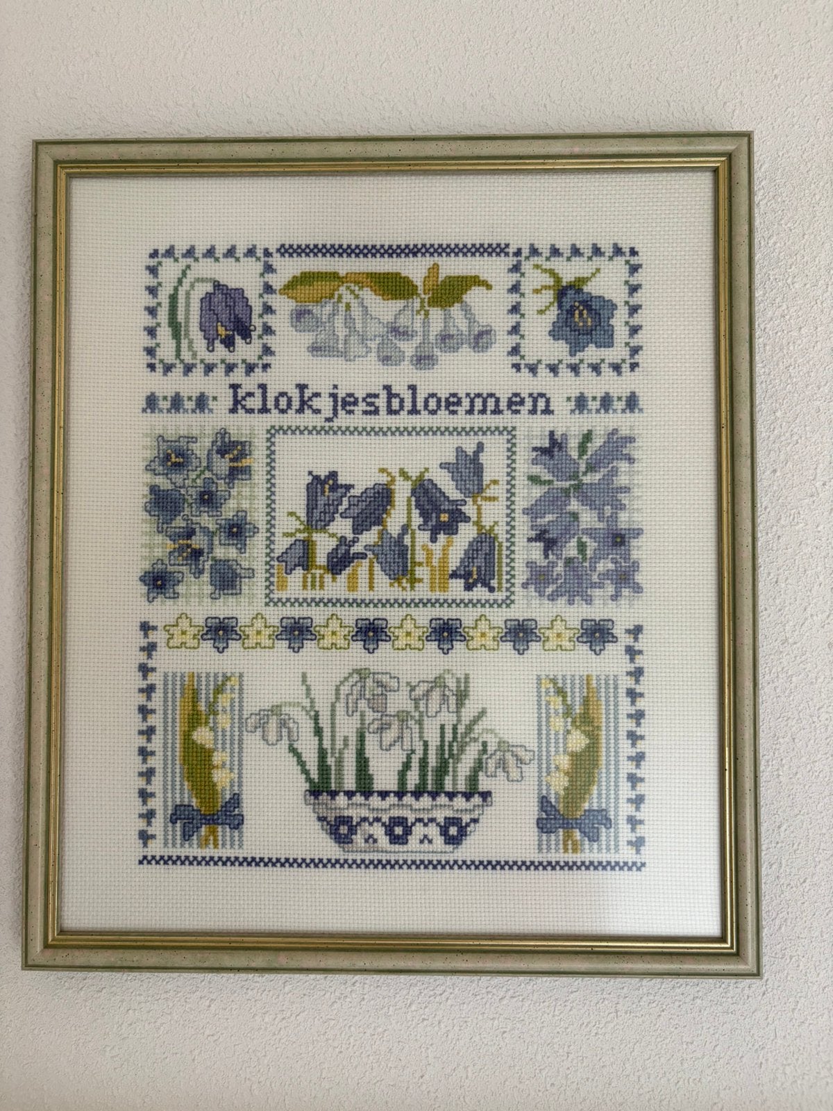 Geborduurd schilderij met lijst, 35 cm, 31 cm, Meerkleurig, Ontspiegeld glas