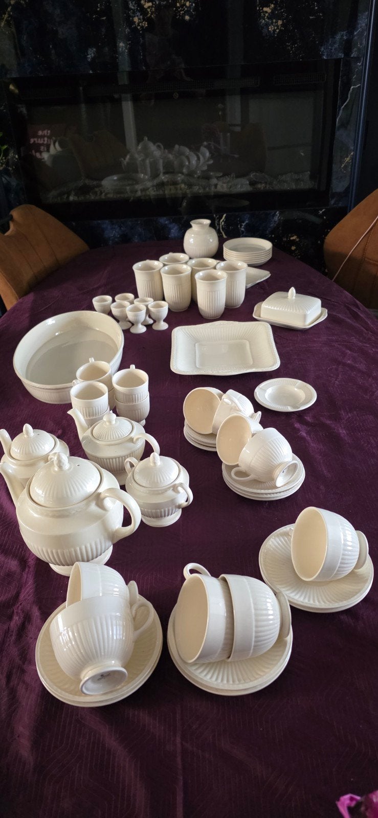 Uitgebreid Wedgwood Queens Ware servies Edme Plain - Crèmekl, Ophalen