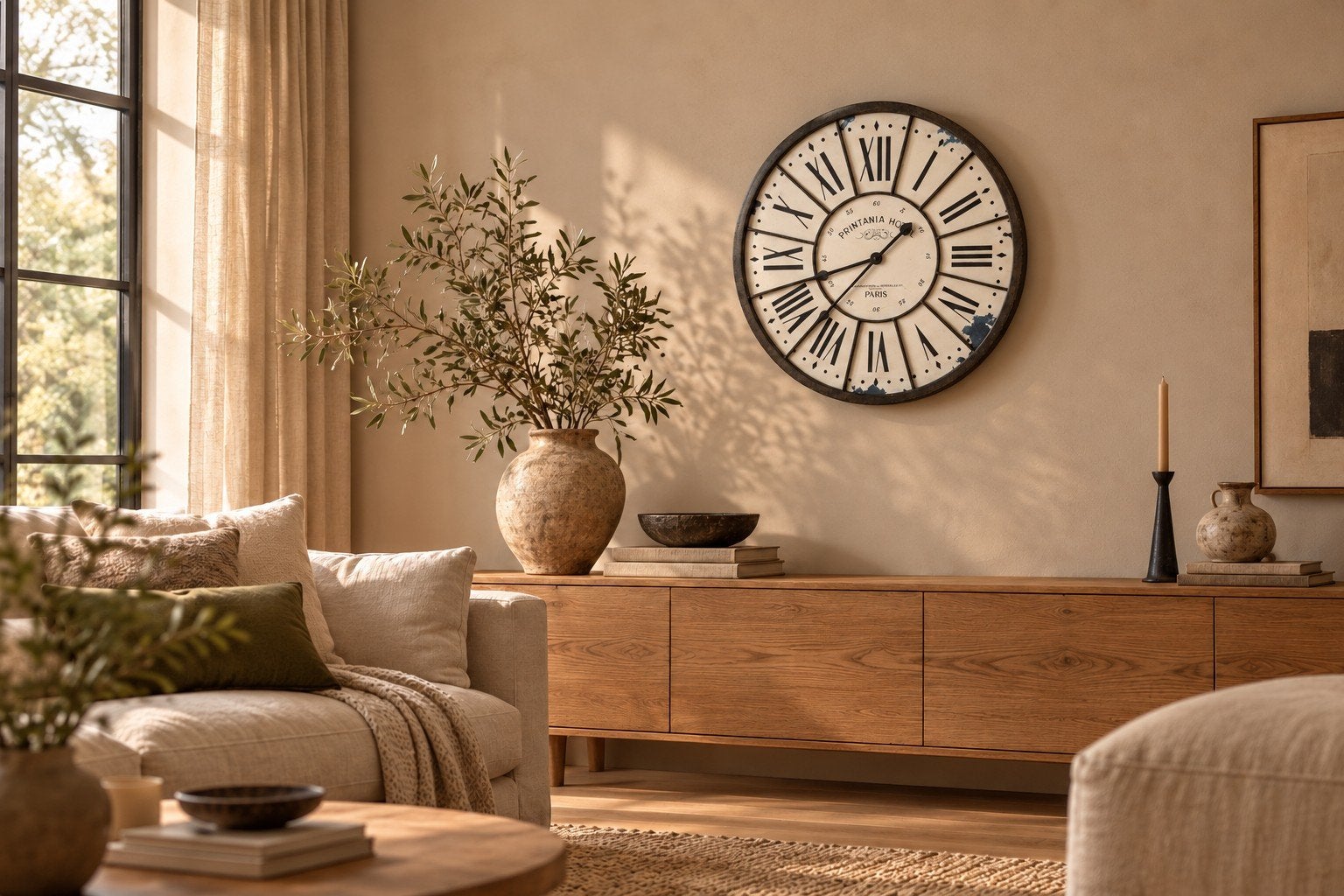 Robuuste Stalen Wandklok - Klassieke Franse Stijl, Huis en Inrichting, Analoog, Ophalen of Verzenden, Zo goed als nieuw, Zwart