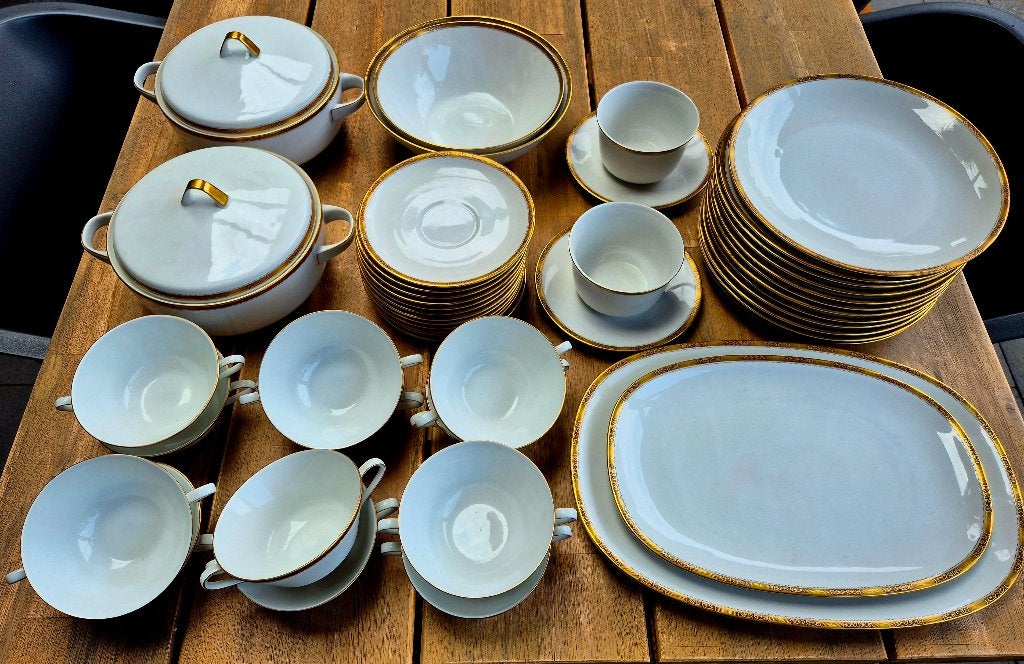 Hutschenreuther Arzberg servies-Model 2939-Goudrand-44-delig, Antiek en Kunst, Ophalen