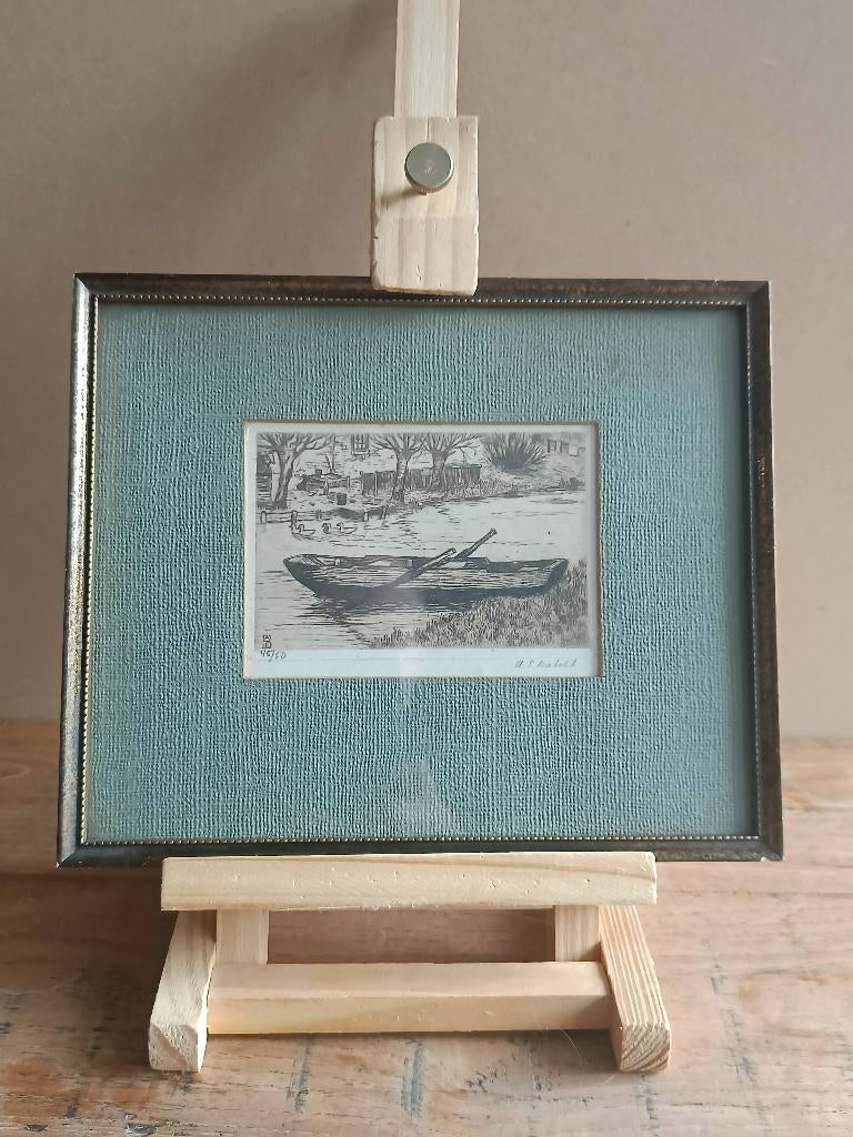 Ets bootje A.E. Batelt, Antiek en Kunst, Kunst | Etsen en Gravures, Ets, Dagelijks leven, 1800 - 1899, Ophalen of Verzenden