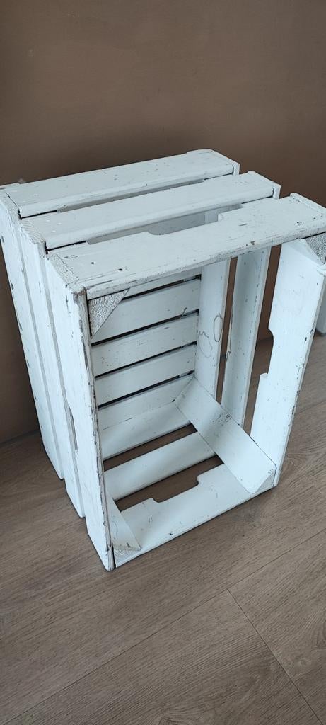Oude fruitkist - houten krat - wit geverfd, Minder dan 50 cm, Gebruikt, 50 tot 100 cm, 50 tot 75 cm