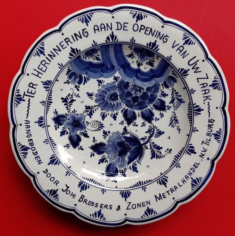 Delfts Blauw Bressers Tilburg Herdenkingsbord 27cm Gaaf (27), Antiek en Kunst, Ophalen of Verzenden