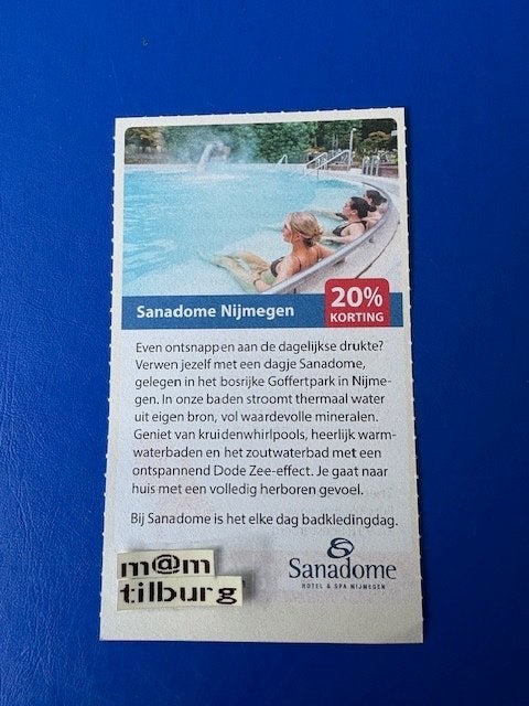 Sanadome Nijmegen 20% korting tot 1-7-2027, Tickets en Kaartjes, Kortingen en Cadeaubonnen, Drie personen of meer, Kortingsbon