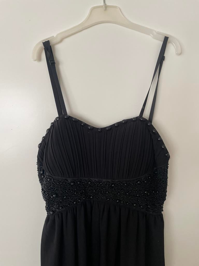 Elegante Zwarte Avondjurk met Kralen - Maat S incl. Tasje, Kleding | Dames, Zwart, Ophalen of Verzenden, Zo goed als nieuw, Maat 34 (XS) of kleiner