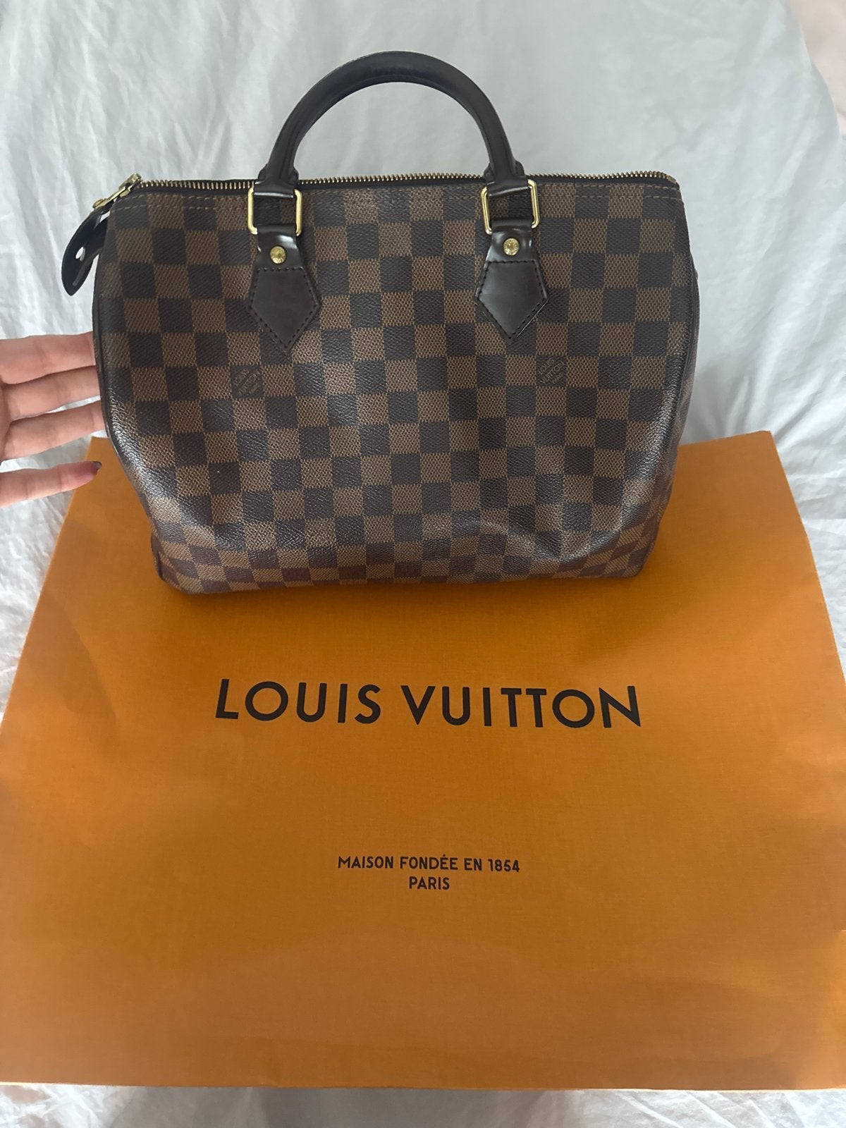 Louis Vuitton Speedy 25 Damier Ebene Handtas orgineel, Ophalen, Zo goed als nieuw, Bruin, Handtas
