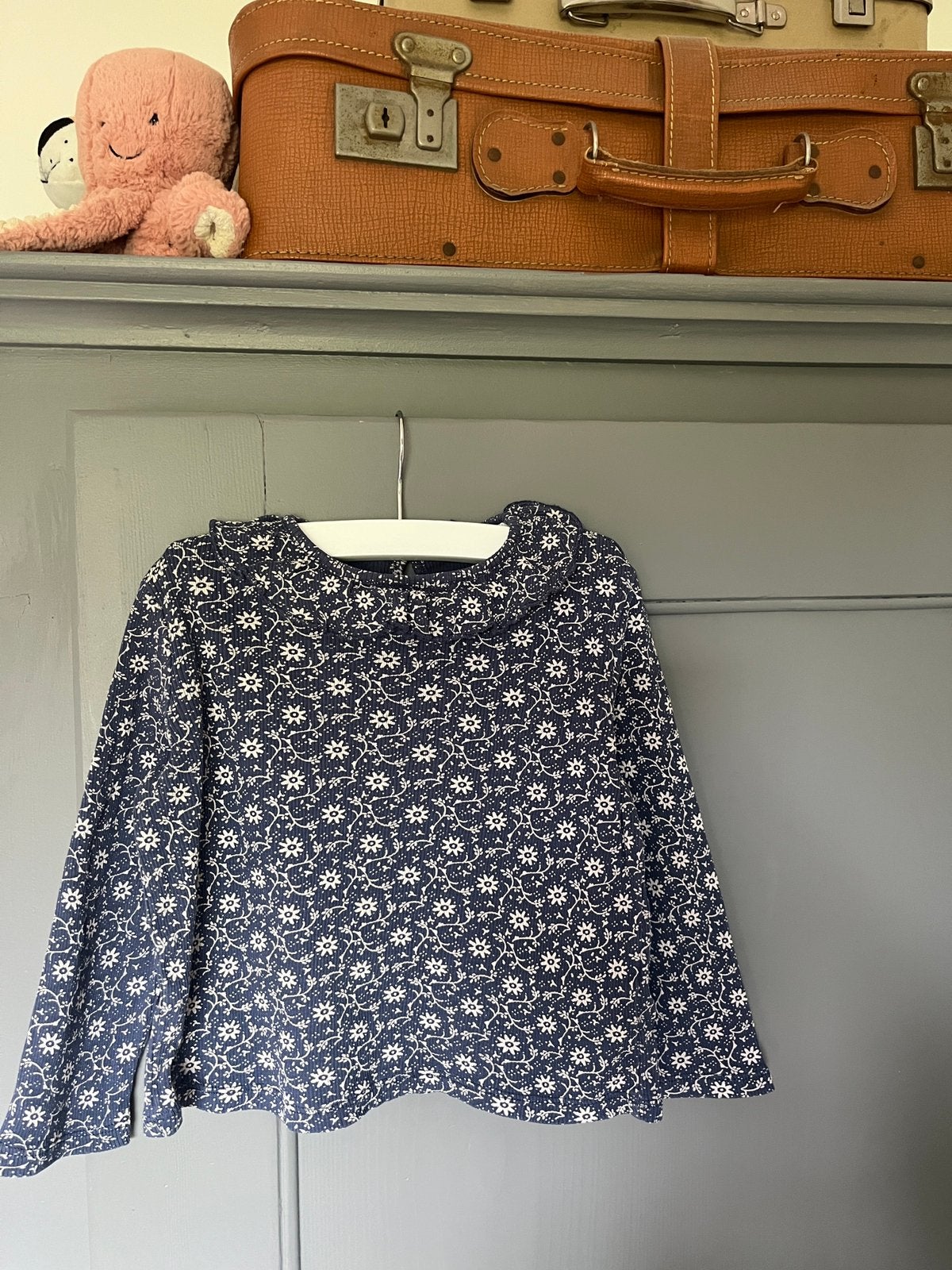 Longsleeve Monoprix blauw mt 98, Ophalen of Verzenden, Zo goed als nieuw, Meisje, Shirt of Longsleeve