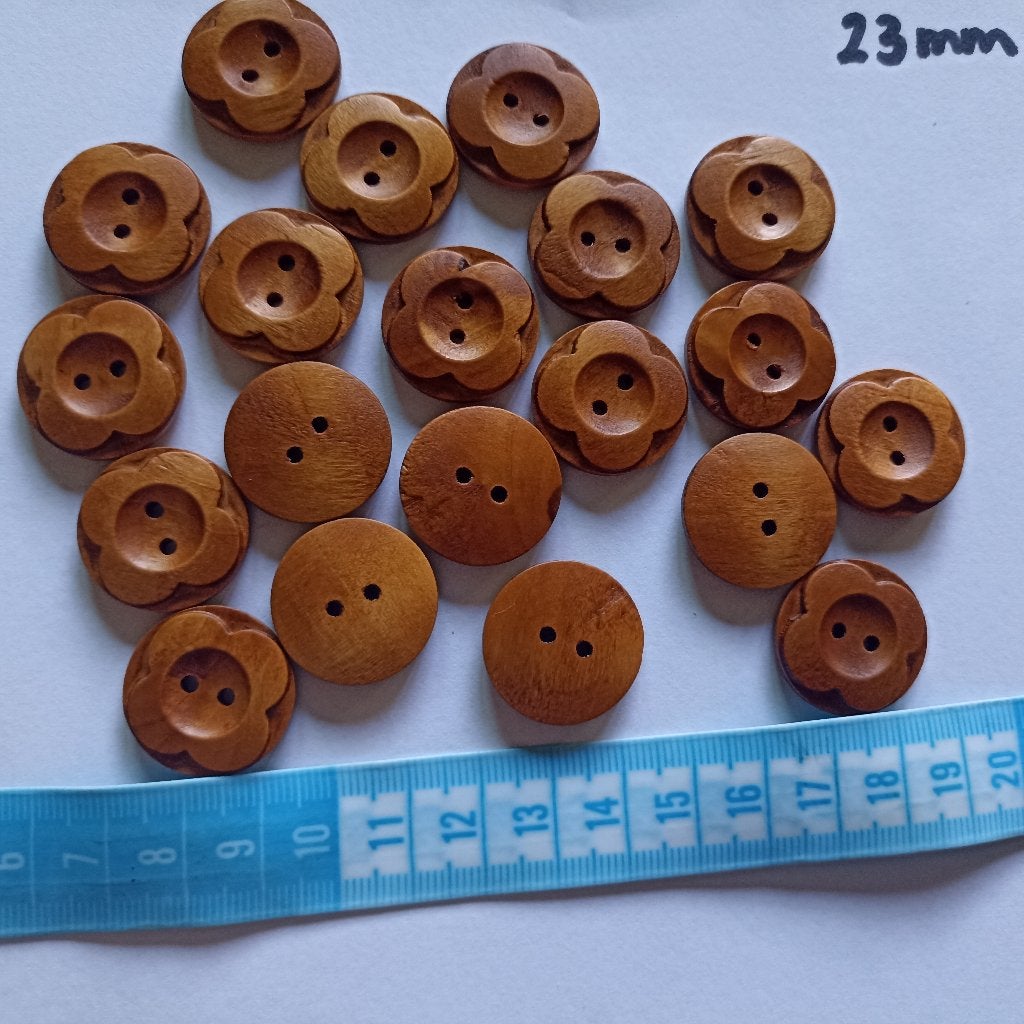 20 ronde houten knopen, bloem, 23mm, Ophalen of Verzenden, Nieuw, Knoop of Knopen