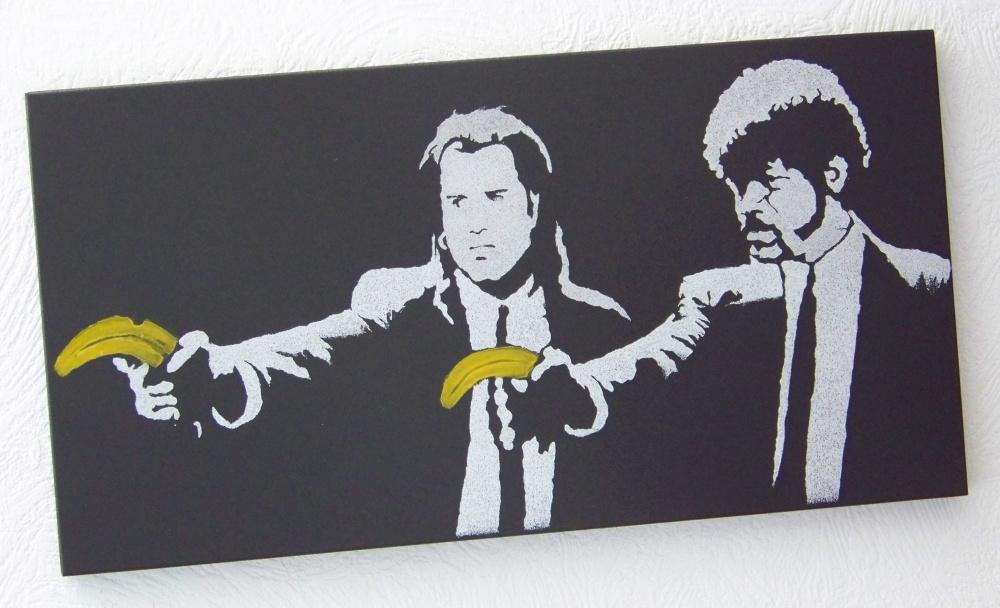BANKSY Pulp Fiction Schilderij op metalen plaat... Gravure, Ophalen of Verzenden
