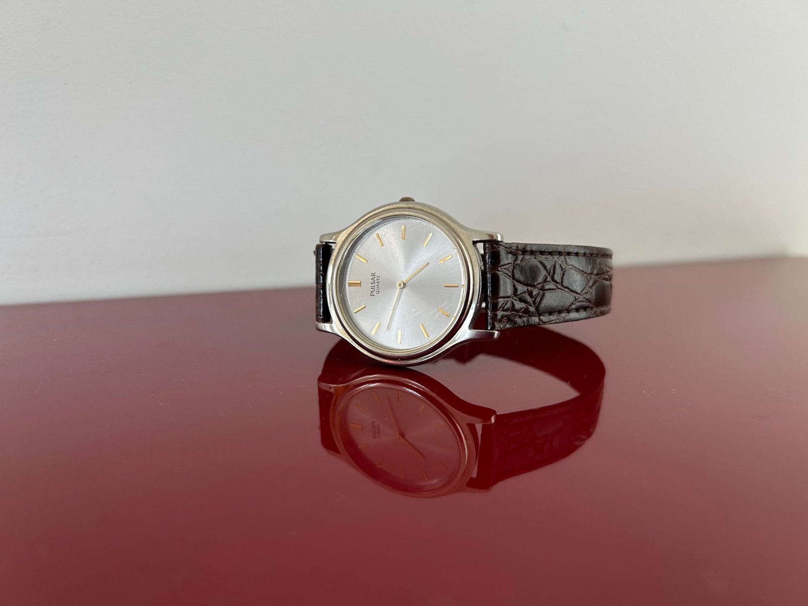 Pulsar V500 - 8A10 quartz herenhorloge met leren band, Overige merken, Staal, Polshorloge, Ophalen of Verzenden