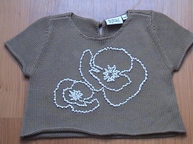 BARBARA FARBER BF Beige gebreide top opdruk van witte bloeme, Gebruikt, Meisje, Ophalen of Verzenden, Shirt of Longsleeve