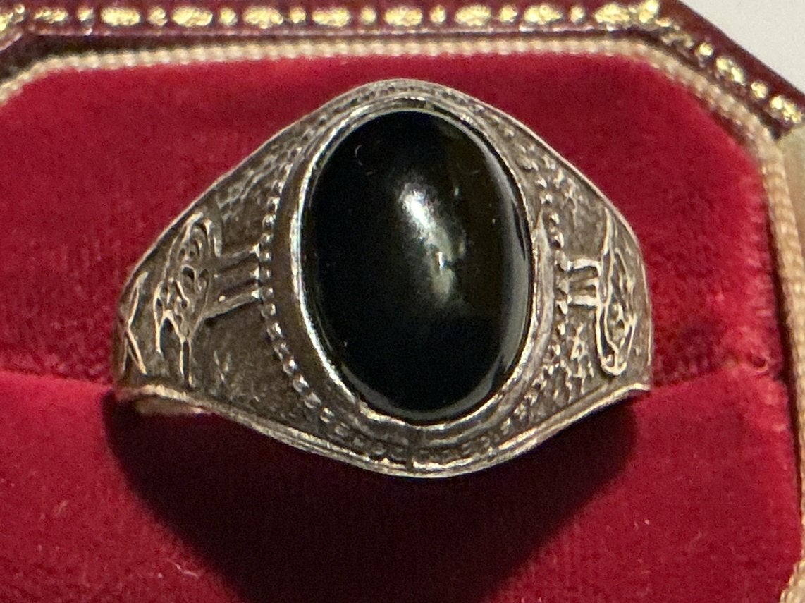 PRACHTIGE 925 ZILVER RING MET ONYX EDELSTEEN MAAT CIRCA 21, Sieraden, Tassen en Uiterlijk, Antieke sieraden, Verzenden, Zilver