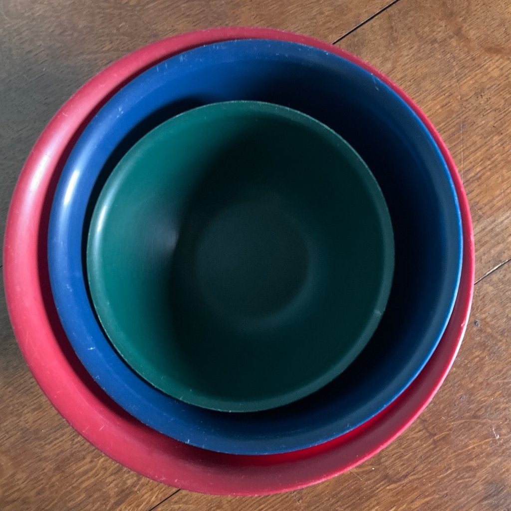 Set van 3 vintage melamine / kunststof mengschalen, Huis en Inrichting, Ophalen of Verzenden, Gebruikt, Overige kleuren, Bak of Kom