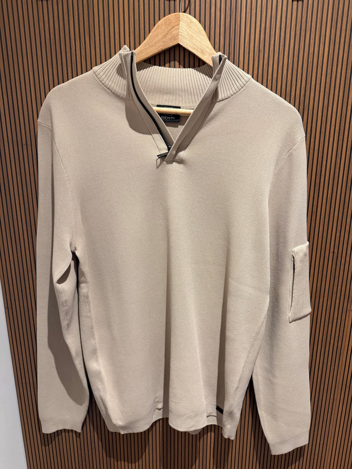 GENTI Heren Trui Beige met Rits - Maat M, Ophalen of Verzenden, Zo goed als nieuw, Maat 48/50 (M), Beige