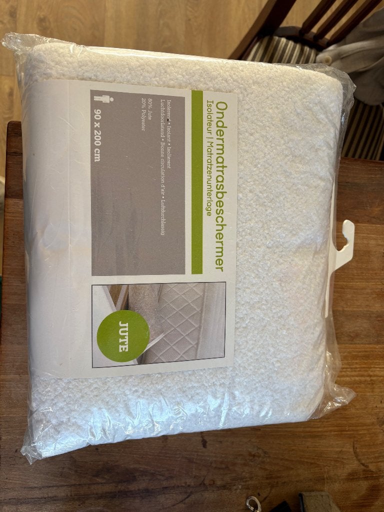 Nieuwe Jute Ondermatrasbeschermer, Ophalen, Eenpersoons, Wit, Nieuw