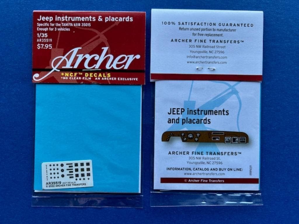 Tamiya 35219 US JEEP w/ Archer decal set 1/35 AR35519, Ophalen of Verzenden, Nieuw, 1:32 tot 1:50, Italeri
