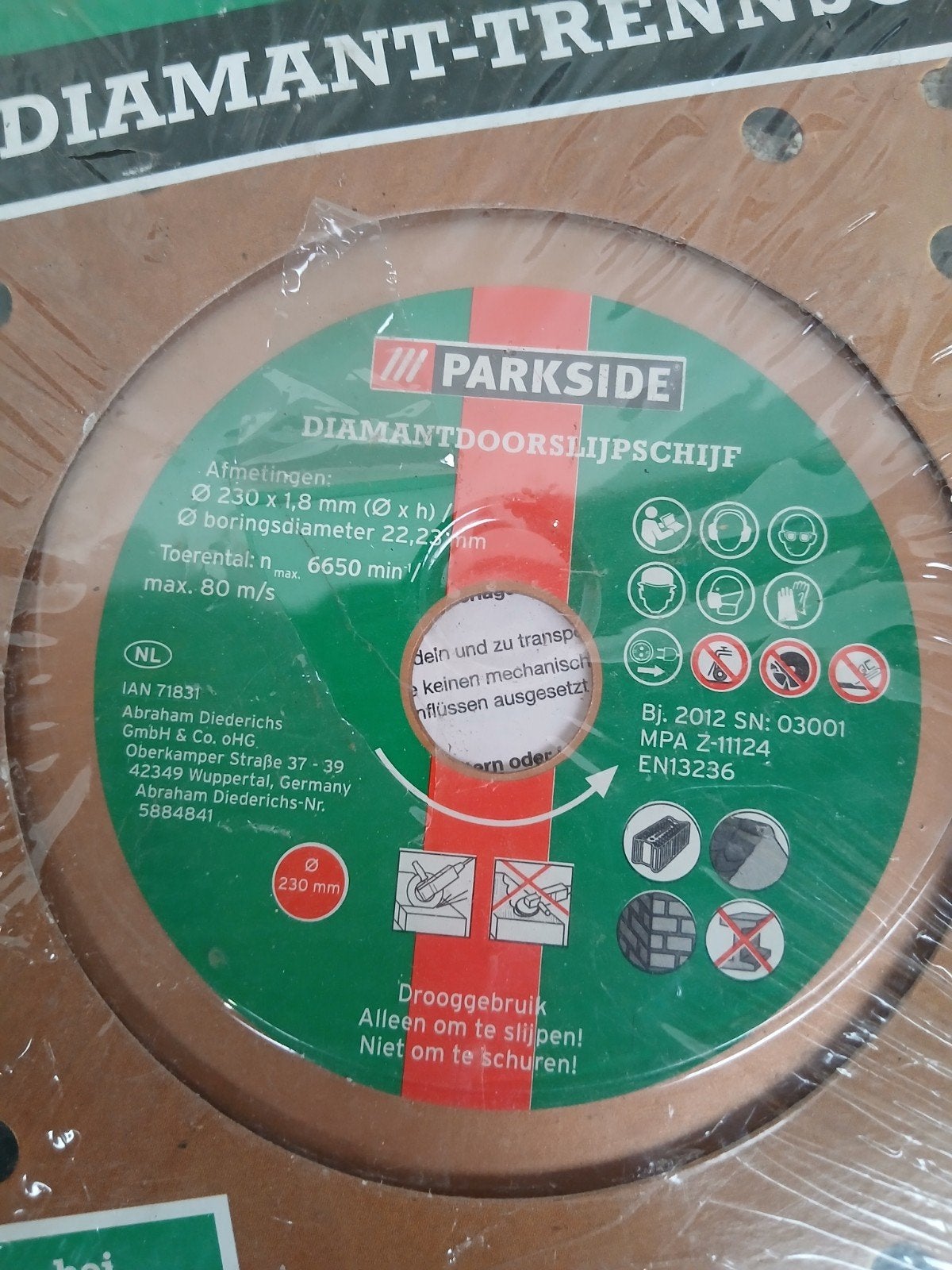 Parkside Diamantdoorslijpschijf 230 mm - Nieuw, Abraham Diederichs GmbH & Co. OHG, Oberkamper Straße 37 - 39, 42349 Wuppertal, Germany