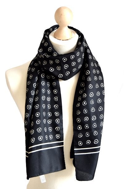 Vintage designer shawl, sjaal, circles, zwart, Kleding | Dames, Maat 46/48 (XL) of groter, Ophalen of Verzenden, Zo goed als nieuw