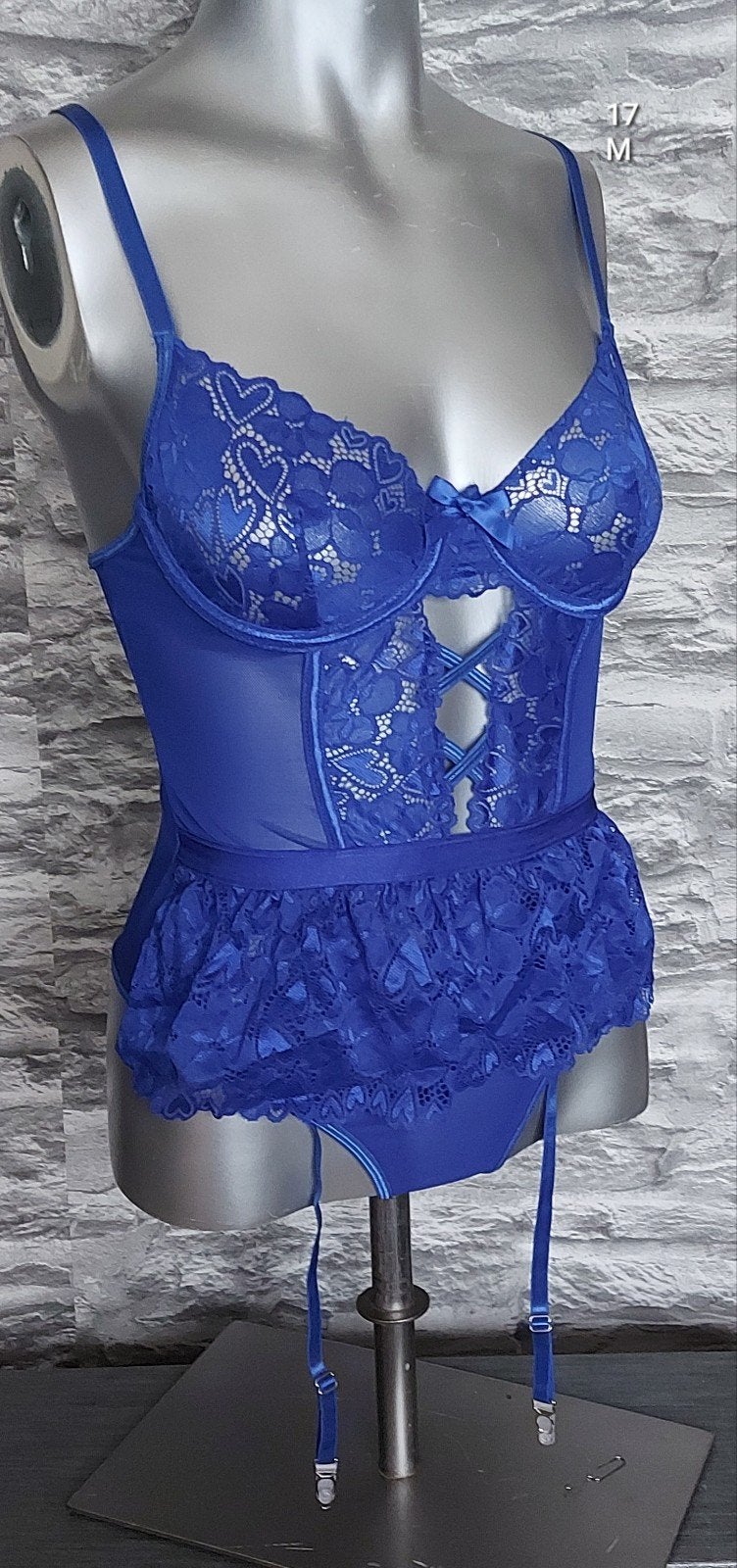 Sexy Blauwe kanten string body met jarretels, Kleding | Dames, Onbekend, Ophalen of Verzenden, Blauw, Body of Korset