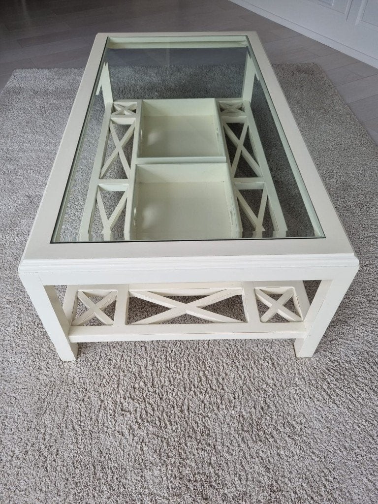 Landelijke salontafel met lades, Ophalen, Gebruikt, Landelijk, romantisch, vintage, 100 tot 150 cm