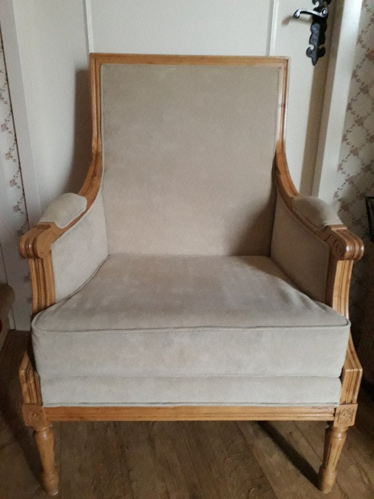 Prachtige fauteuil LOUIS XVI beige als nieuw!, Ophalen, 75 tot 100 cm, Zo goed als nieuw, Stof